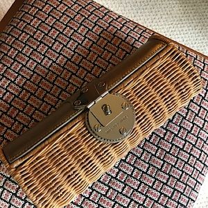 Michael Kors gold leather basket clutch